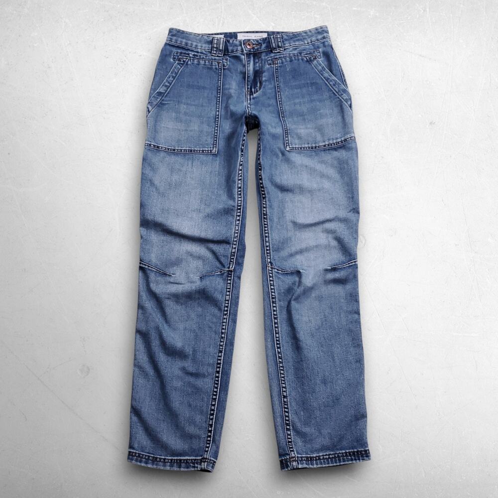 Tribal Audrey Mid Rise Girlfriend Ankle Jeans Women 4 Blue Carpenter Utility Y2K